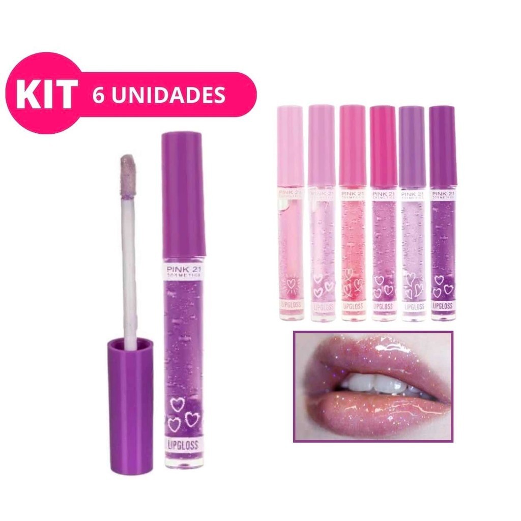 Kit de Brilho Labial Batom Lip Gloss C/ 6 Unidades Lembrancinha Hidratante Super Natural