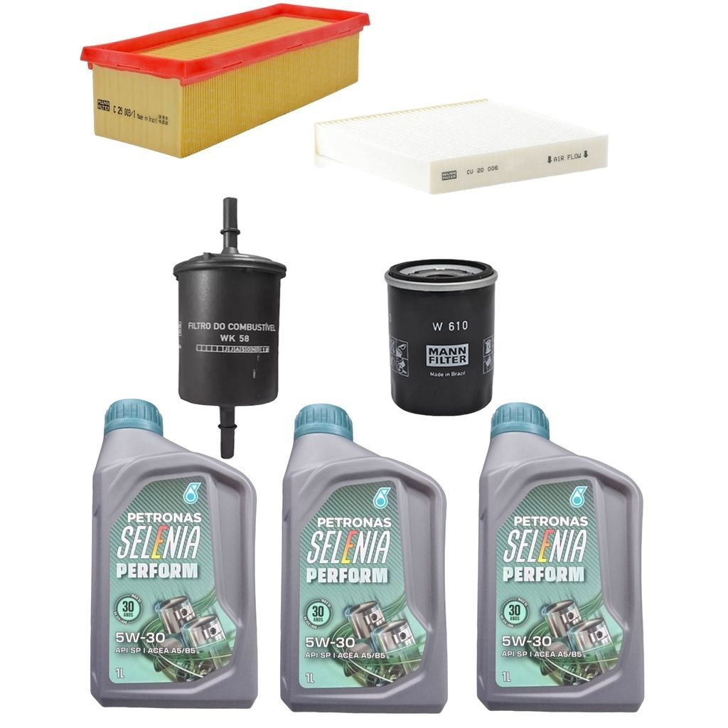 Kit Revisão 3 Litros Óleo Petronas Perform 5W30 100% Sintético + Kit Filtros Mann Filter Fiat Mobi 8V Flex 2017 diante