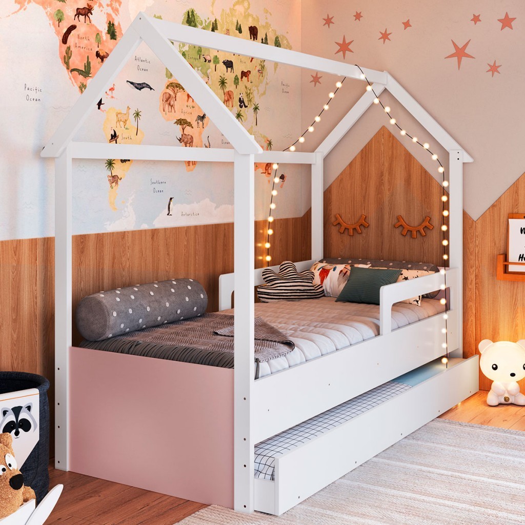 Cama Infantil Bicama Soninho Branco/Rosa - Panorama Móveis - Home & Living