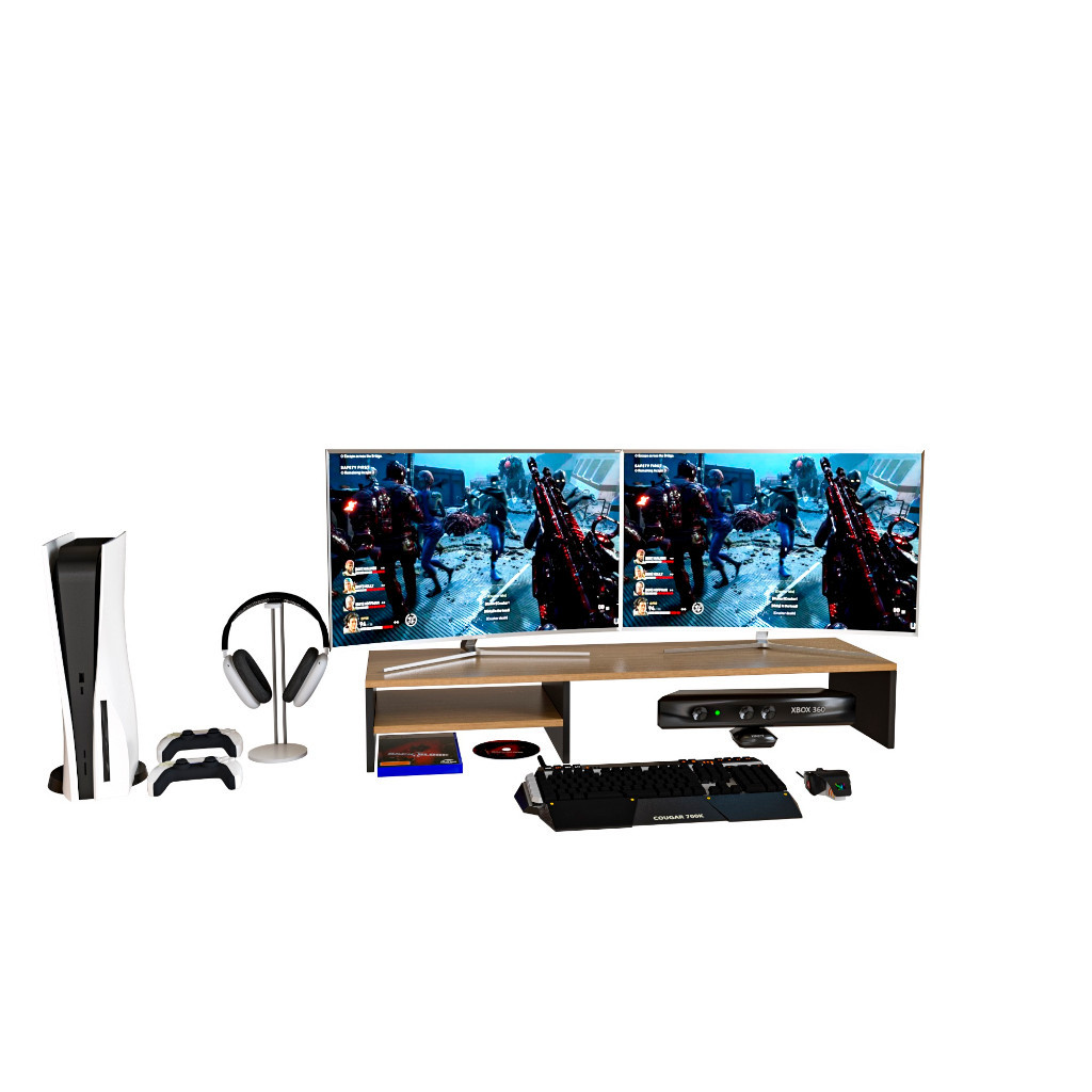 Suporte Dois Monitor Gamer Home Office 90x20x15 Carvalho