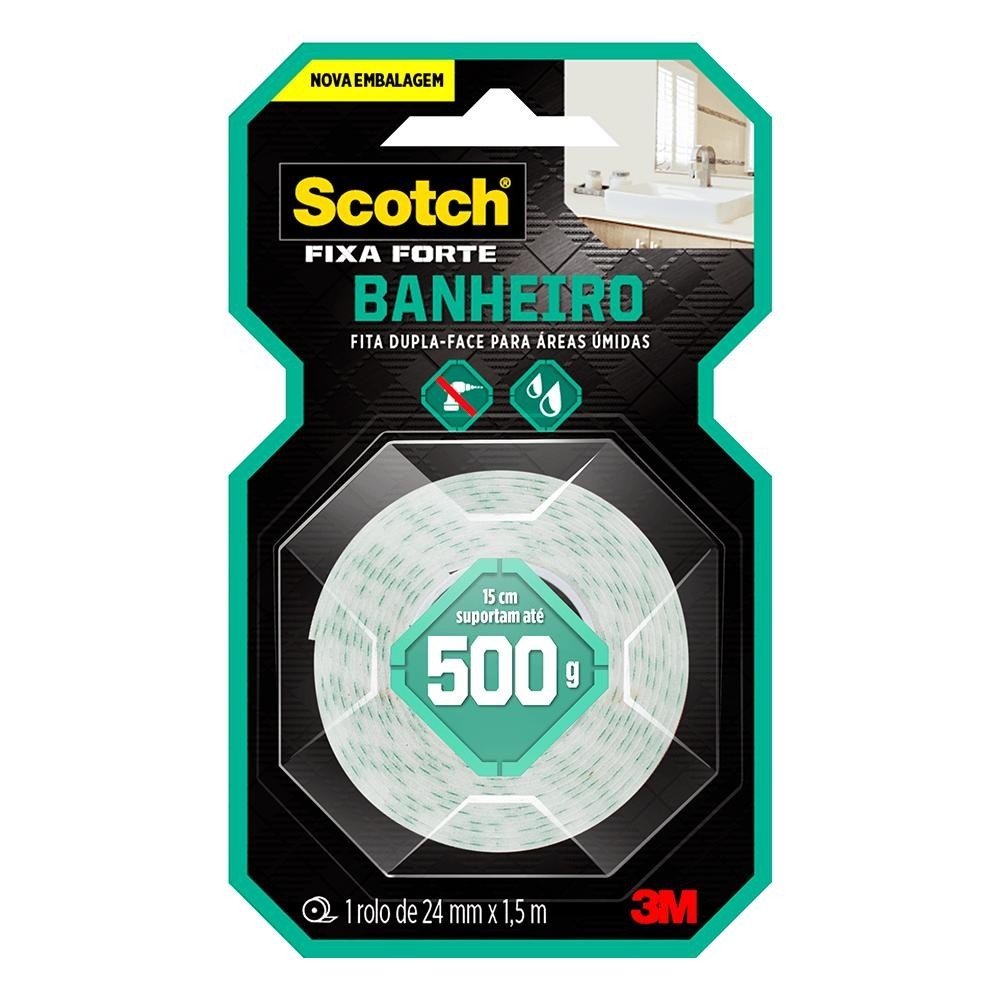 Fita Dupla Face 3M Scotch Fixa Forte Para Banheiros 24mm X 1,5m - HB004488316 - Home & Living