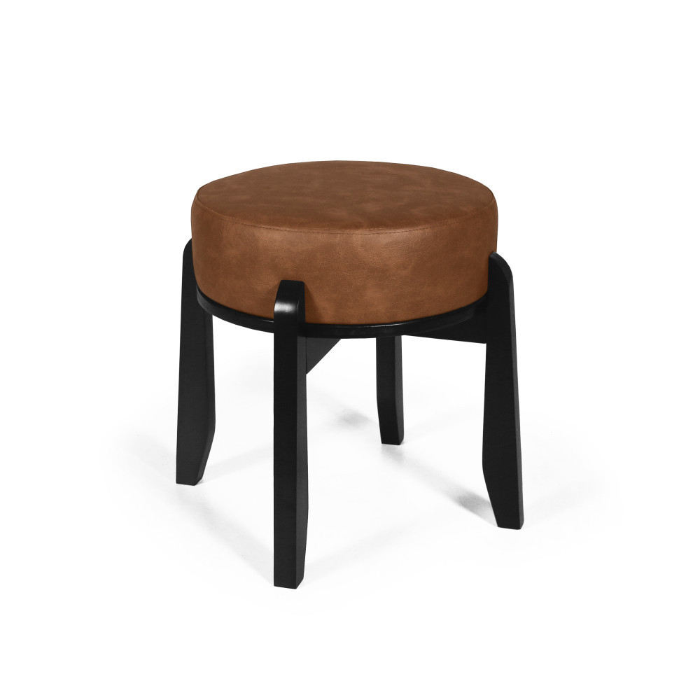 Puff  Estofado Vira Mesa Redondo New Liz em Madeira Marrom/Preto - Straub Web