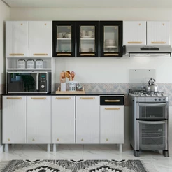Armário de Cozinha Compacta de Aço Completa Diamante 12 Portas 1 Gaveta Branco/Preto 818489 - Pnr Móveis