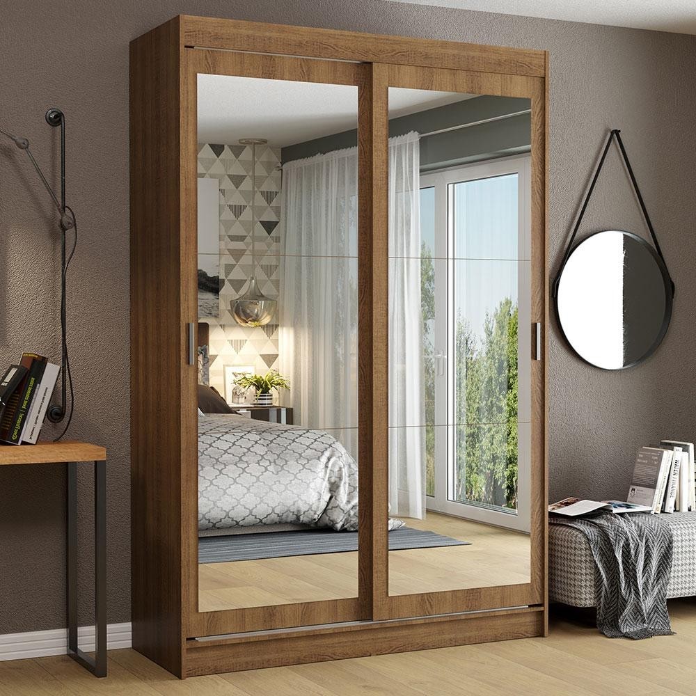 Guarda-Roupa Solteiro Madesa Tokio 2 Portas de Correr de Espelho 2 Gavetas - Rustic em Oferta na Shopee