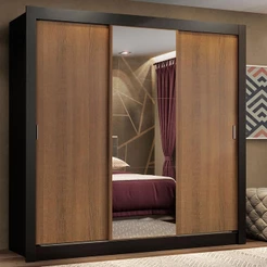 Guarda Roupa Casal Madesa Lyon Plus 3 Portas de Correr com Espelho 4 Gavetas