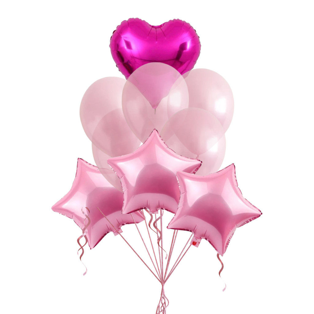 Kit Buquê Balão Bexiga Estrelas e Coração 10 unidades Chá Revelação Decoração Buque Rosa Azul Festas