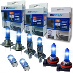 KIT PAR LÂMPADAS PARA FAROL ALTO BAIXO MILHA E LANTERNA H1 H7 H8 E T10 SUPER BRANCO SHOCKLIGHT DUPLO FOCO