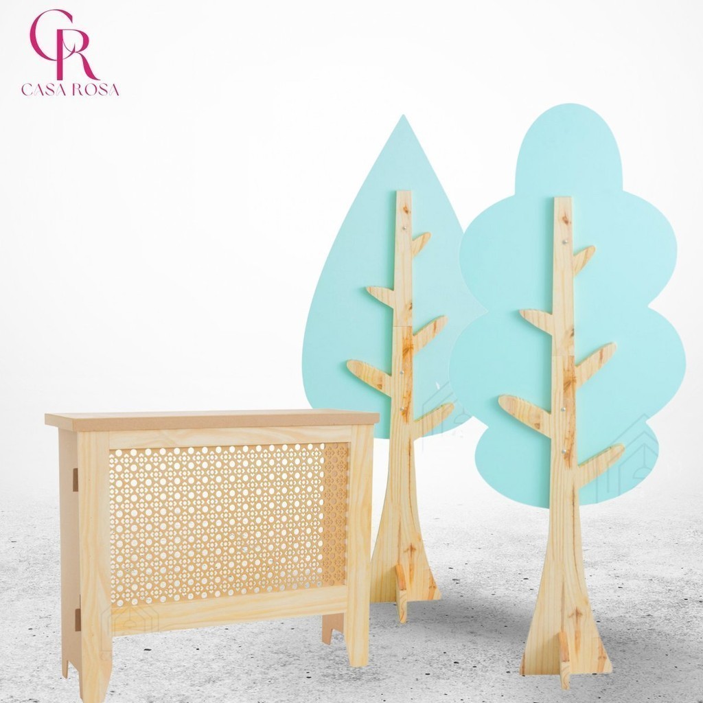 Kit Festa Rústico e Elegante: 2 Painéis Árvore Pintados e Cômoda Treliça Premium em MDF