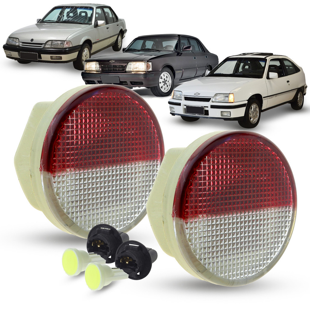 Par de Lanterna Luz de Cortesia da Porta Redonda + Soquete e LED Chevrolet Monza Tubarão Opala Caravan Kadett