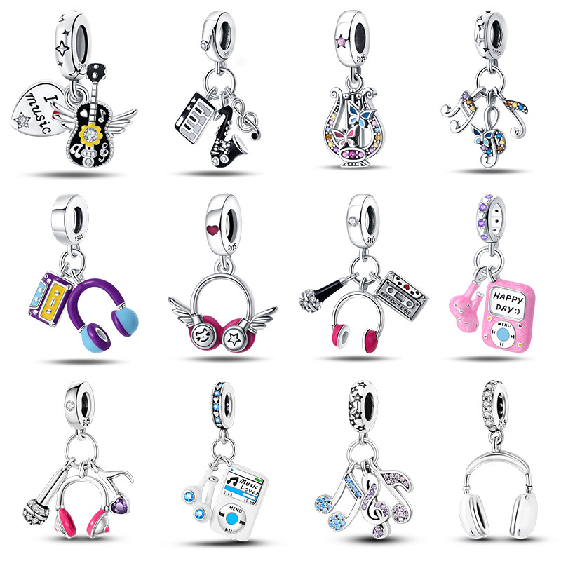 Moda charme 925 prata guitarra violino saxofone série de música contas adequadas para pulseira jóias originais requintad
