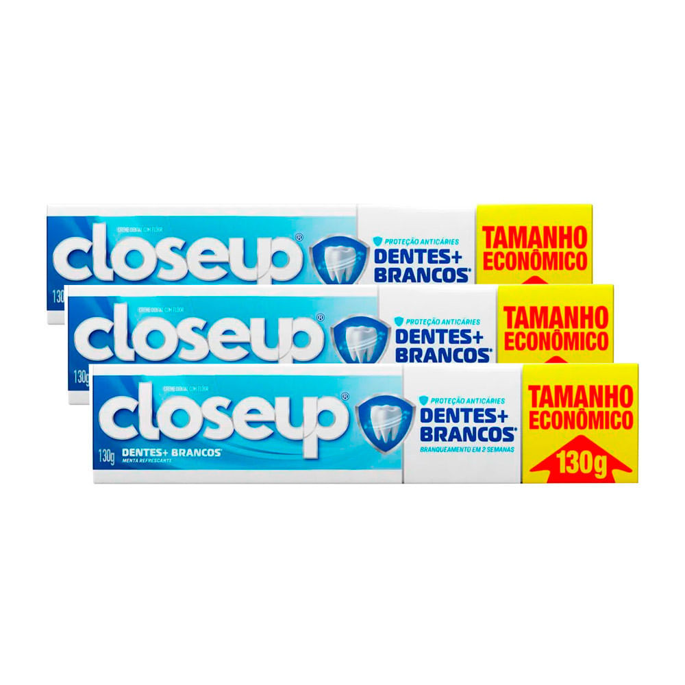 Kit 3 Creme Dental Closeup Dentes + Brancos Menta Refrescante 130g em Oferta na Shopee