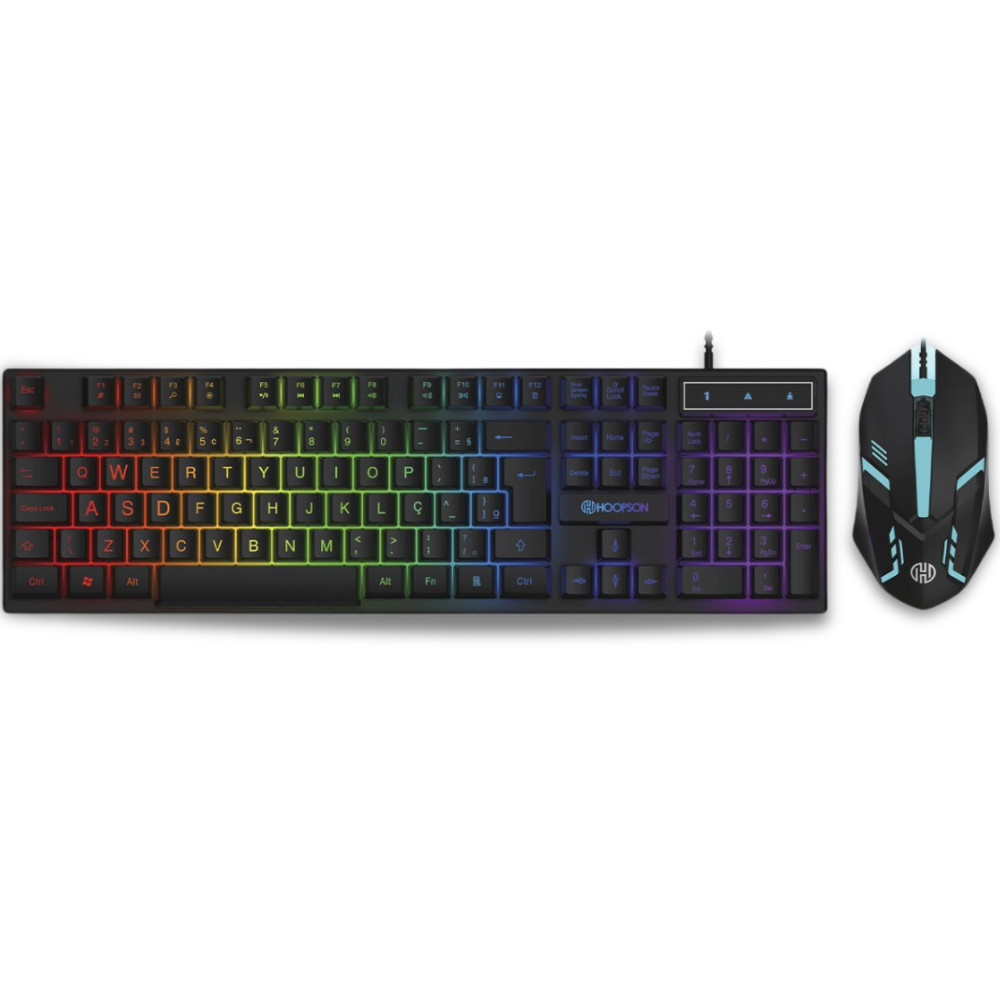 Kit Mouse Teclado Gamer USB Preto Led RGB Teclas Anti Ghosting Hoopson Computador Notebook Jogo Colorido TPC-096KB