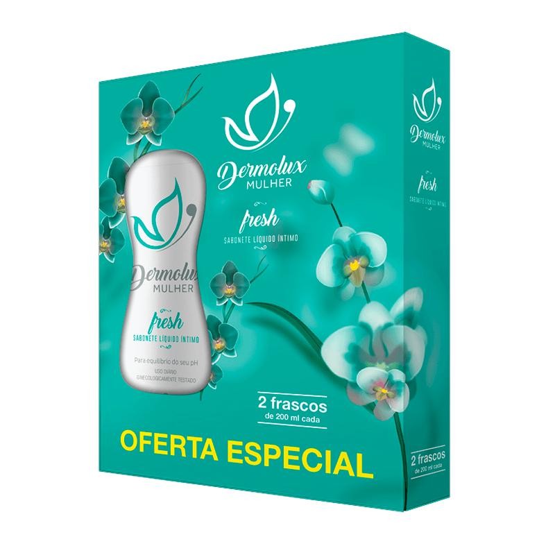 Kit Sabonete Líquido Íntimo Dermolux Mulher Fresh 2 Unidades 200ml em Oferta na Shopee