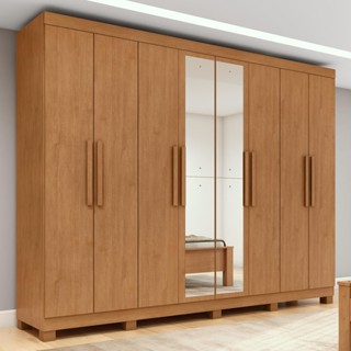 Guarda-roupa Casal Easy Slim 8 Portas Com Espelho e Pés Amendoa Clean em Oferta na Shopee