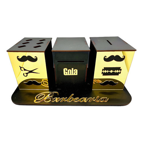 Descarte Laminas De Barbearia + Porta Tesoura + Suporte Gola Higienica Dourado