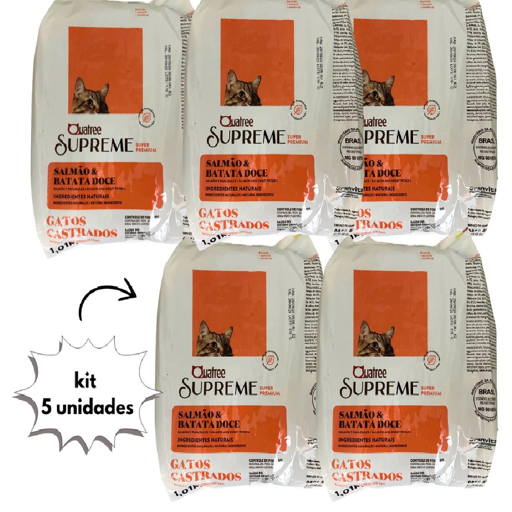 Kit 5 Pacotes de Ração Gato Castrado Salmão Batata Doce 1Kg em Oferta na Shopee