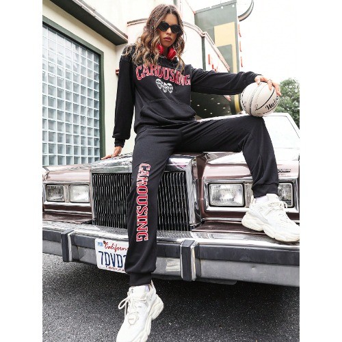 conjunto de moletom e calça flanelado Gráfica de  Letras para  treino e passeio lançamento exclusivo outono/inverno