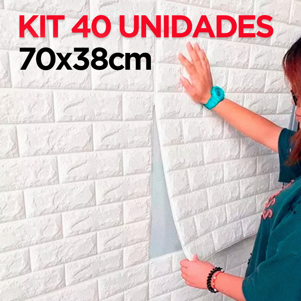 Kit 40 Placas Autocolante 3D Parede Tijolo Branco Lavável Fácil Instalação Impermeável em Oferta na Shopee