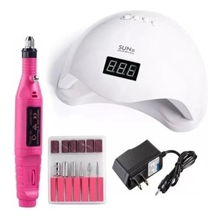 Kit Cabine Sun 5 Led 48w + Lixa Elétrica Unha Gel Acrigel Manicure NH