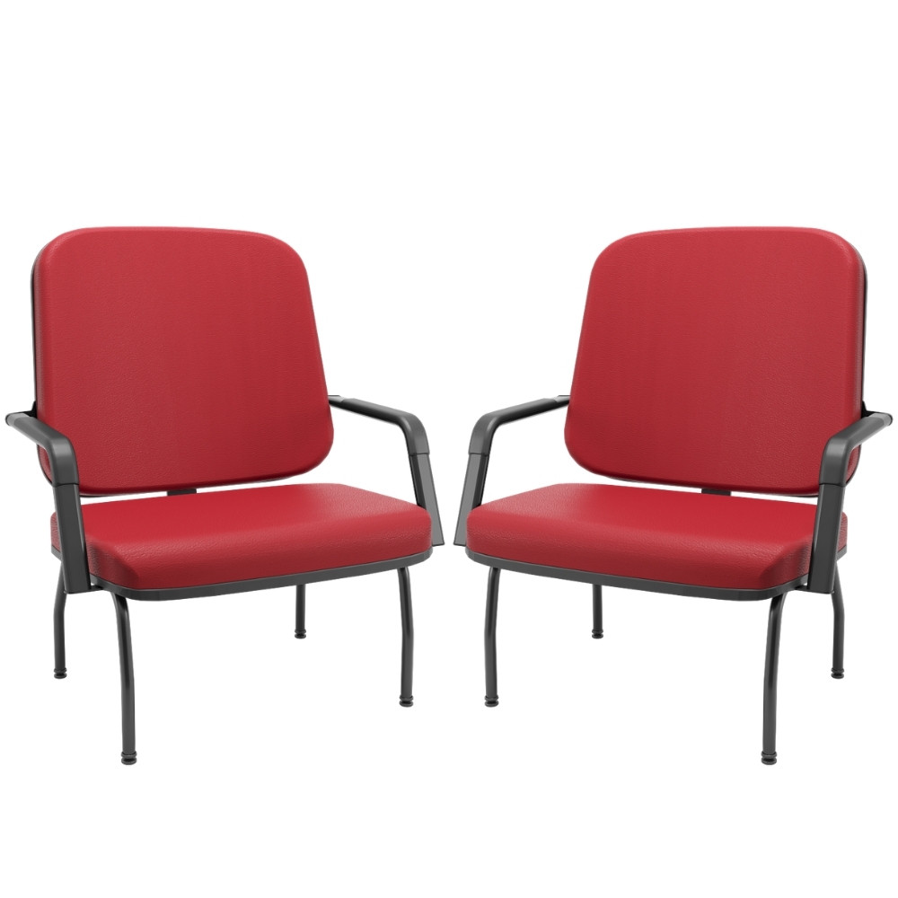 Kit 02 Cadeiras de Escritório Recepção com Braço Fixa Preta Magno P03 Vinil Vermelho - Lyam Decor