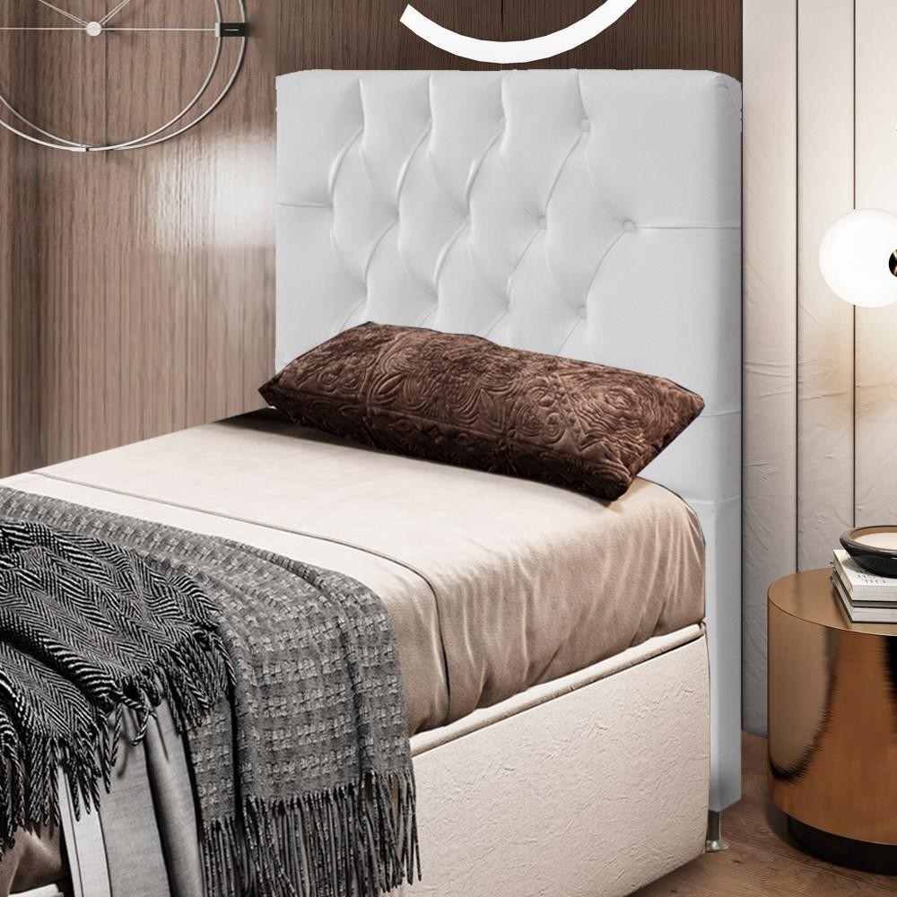 Cabeceira Cama Box Solteiro 90cm Diamante Sintético J02 Branco - Mpozenato