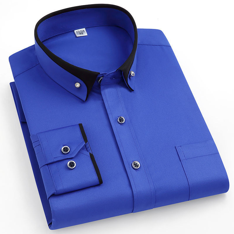 Camisa Masculina Manga Comprida Elástica À Prova De Rugas Escritório Comercial Primavera E Outono Top Clássico Sólido