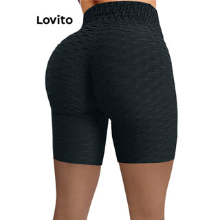 Lovito Shorts esportivos simples plissados para mulheres LNL54301