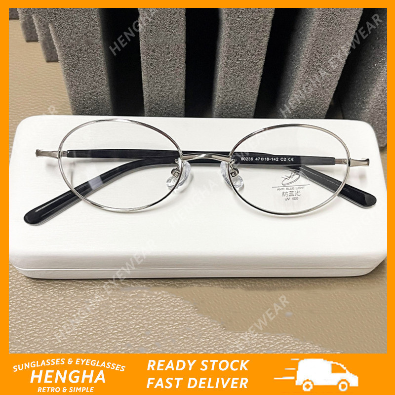 (HENGHA) Moldura Metálica Prateada Anti-Azul Óculos De Luz Coreana Moda Oval Pequena Óptica em Oferta na Shopee