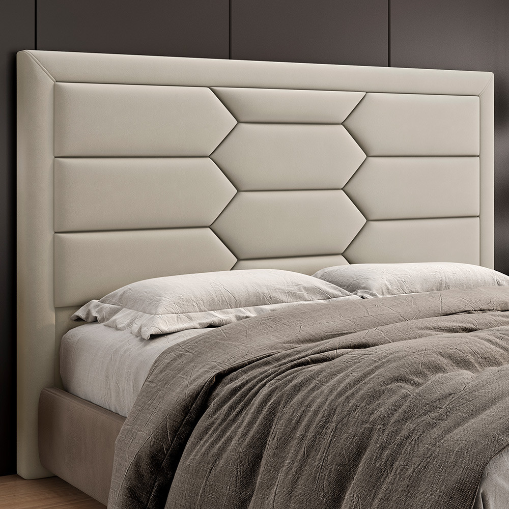 Cabeceira Cama Box Queen 160cm Estofada Nora P05 Veludo Bege - Lyam Decor