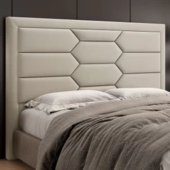 Cabeceira Cama Box Queen 160cm Estofada Nora P05 Veludo Bege - Lyam Decor