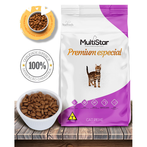 Ração Seca Multi Star Cat Premium Especial Sabor Peixe para Gatos Adultos - 10,1Kg