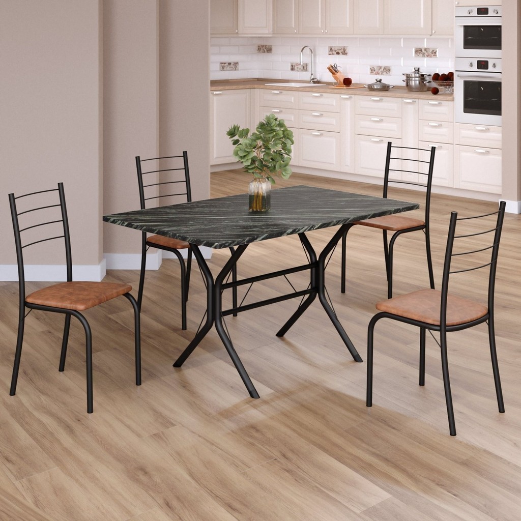 Conjunto Sala de Jantar Mesa Retangular 100x60cm Tampo Madeira Mdp Ardósia Indiana 4 Cadeiras Rio Marrom/Preto em Oferta na Shopee