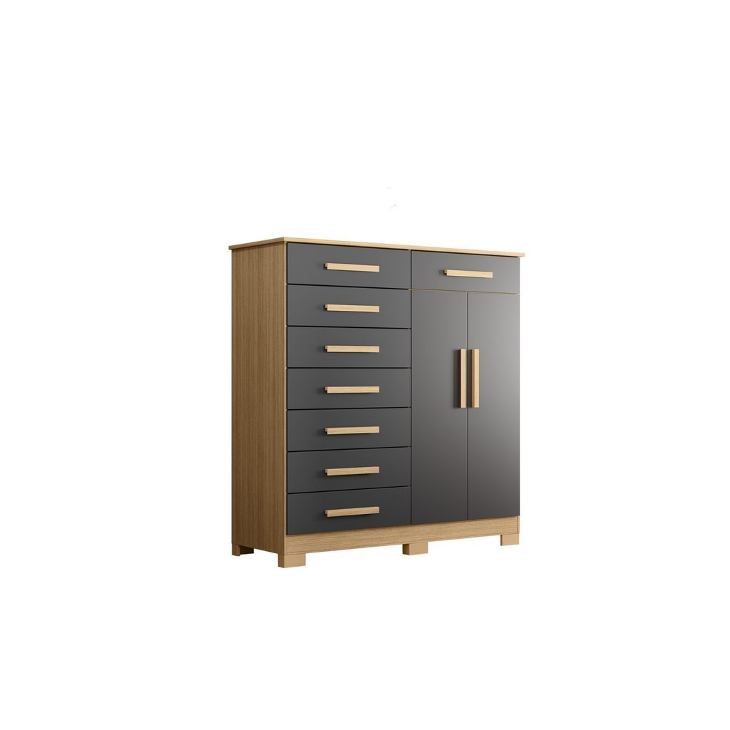 Detalhes do Cômoda 8 Gavetas 2 Portas com Cabideiro Verona Nature/Titanium