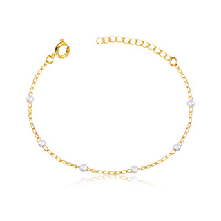 Pulseira Banho de Ouro 18k Infantil Elos 1x1 Detalhe em Pérolas (13cm) em Oferta na Shopee