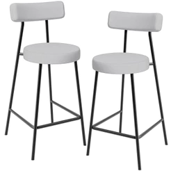 Kit 02 Banquetas Baixa Para Cozinha Sala De Jantar Bancada Milão L02 Linho Cinza - Lyam Decor