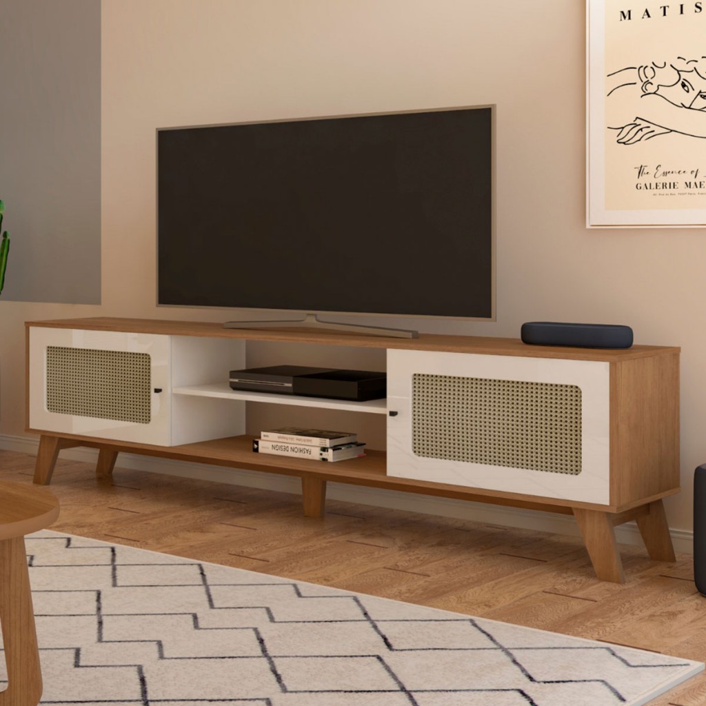 Rack para TV Até 75 Polegadas Charlotte 2 Portas Cinamomo/Off White - Artely Móveis em Oferta na Shopee