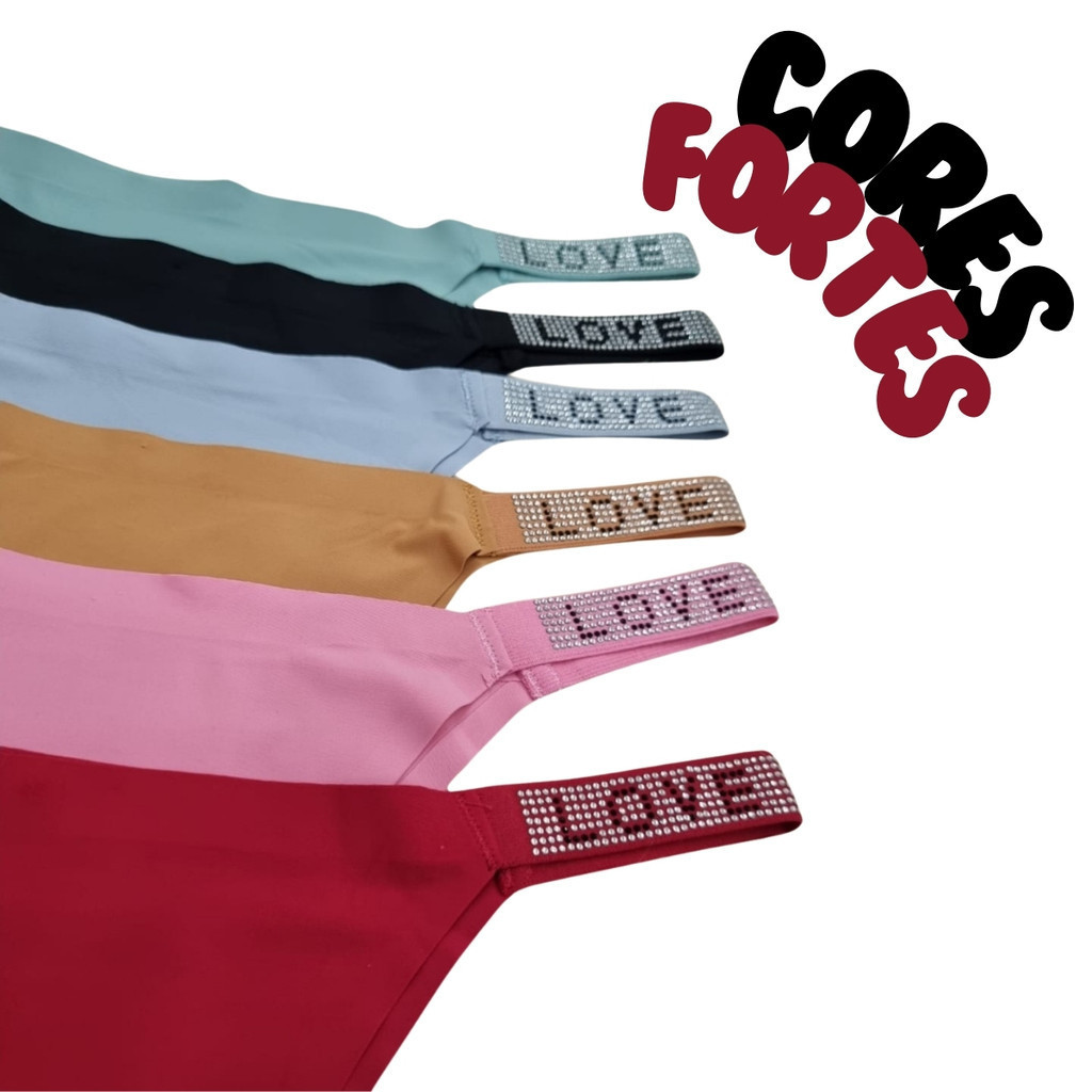 Kit 5 Calcinha Tanga Conforto Moriah Love C/ Detalhes Em Strass Sem Costura