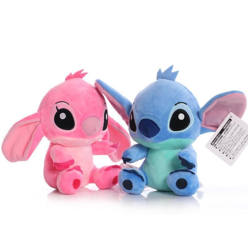 Disney Importado Lilo E Stitch Plush Com Ventosa Angel Blue Pink Cute Sleeping Toy Kids Gift Mães Pais Presente De Natal Família Teddy Bear Doll