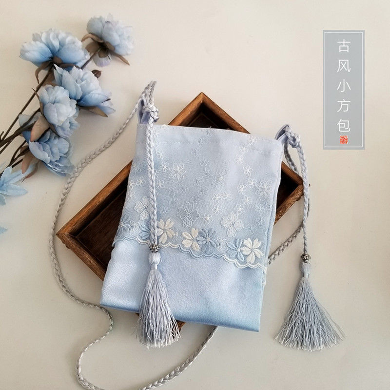 Mori Estilo Antigo Elementos Chineses Estilo Antigo Elementos Chineses Bordados em Renda Satin Estilo Chinês Bolsa Pequena Quadrada que Combina com Bolsa Hanfu para Mensageiro Bolsa para Celular