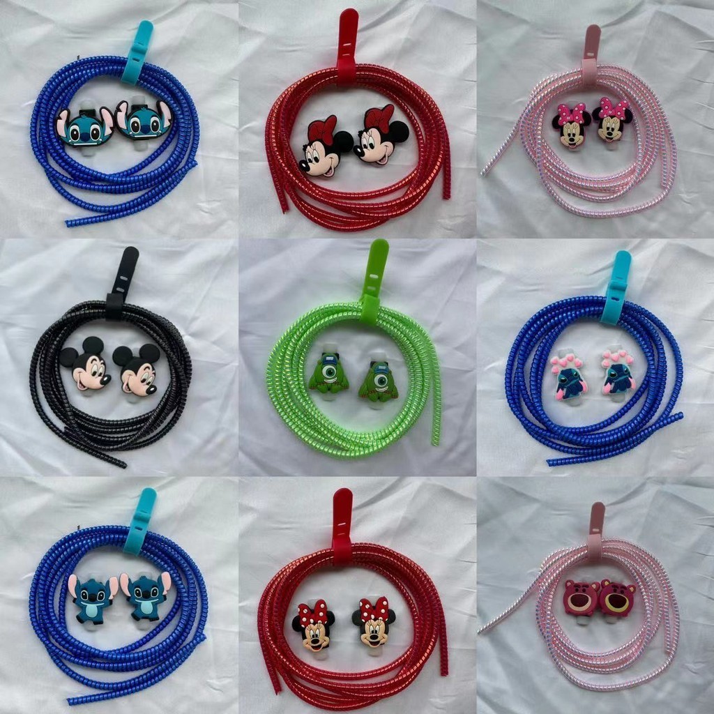 Cartoon Cable Protector Compatible for IPhone Anti-break Spring Protection Rope Wire Cord Rope Earphone Bobbin Winder