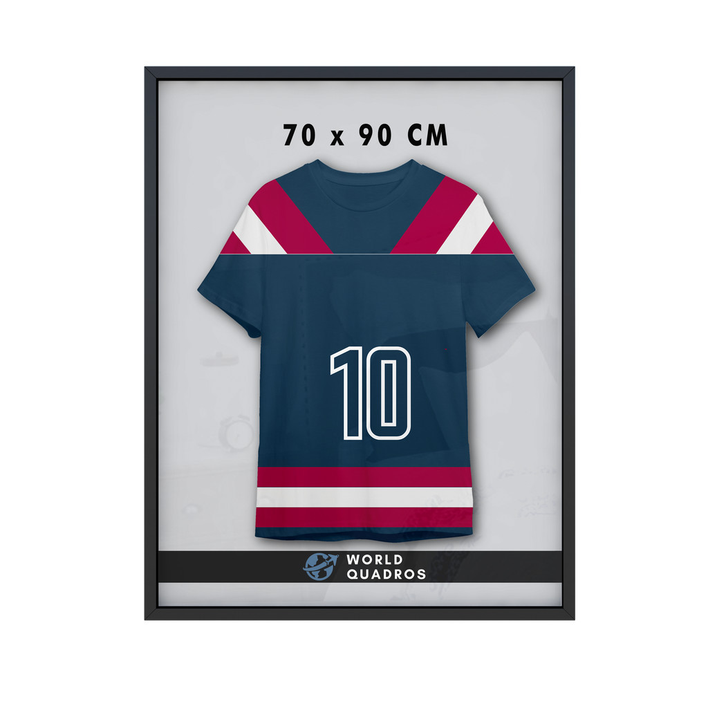 Moldura Caixa Alta 70x90 Decoração Camiseta Time Futebol Volei Fundo MDF Branco C/ Proteção Vidro