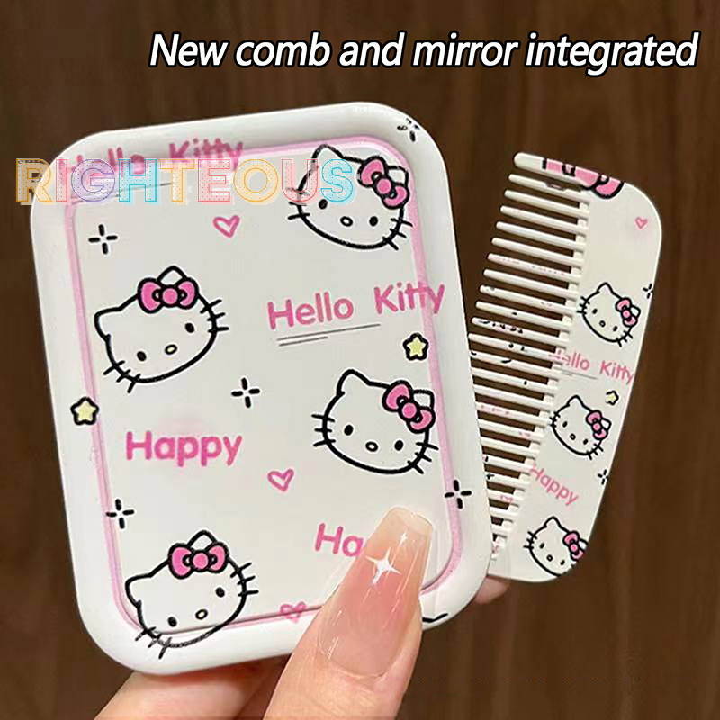 Direita Sanrio Hello Kitty Mini Kawaii Espelho De Maquiagem Dobrável Com Portátil Fofo Para Meninas Ferramenta Manual Nova