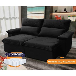 Sofá Retrátil Reclinável Paris 1,50m Suede Velut Preto Molas Ensacadas - King House em Oferta na Shopee