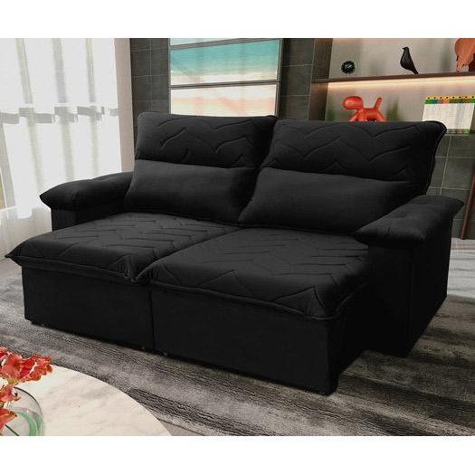 Sofá Retrátil Reclinável Paris 1,50m Suede Velut Preto Molas no Assento - King House