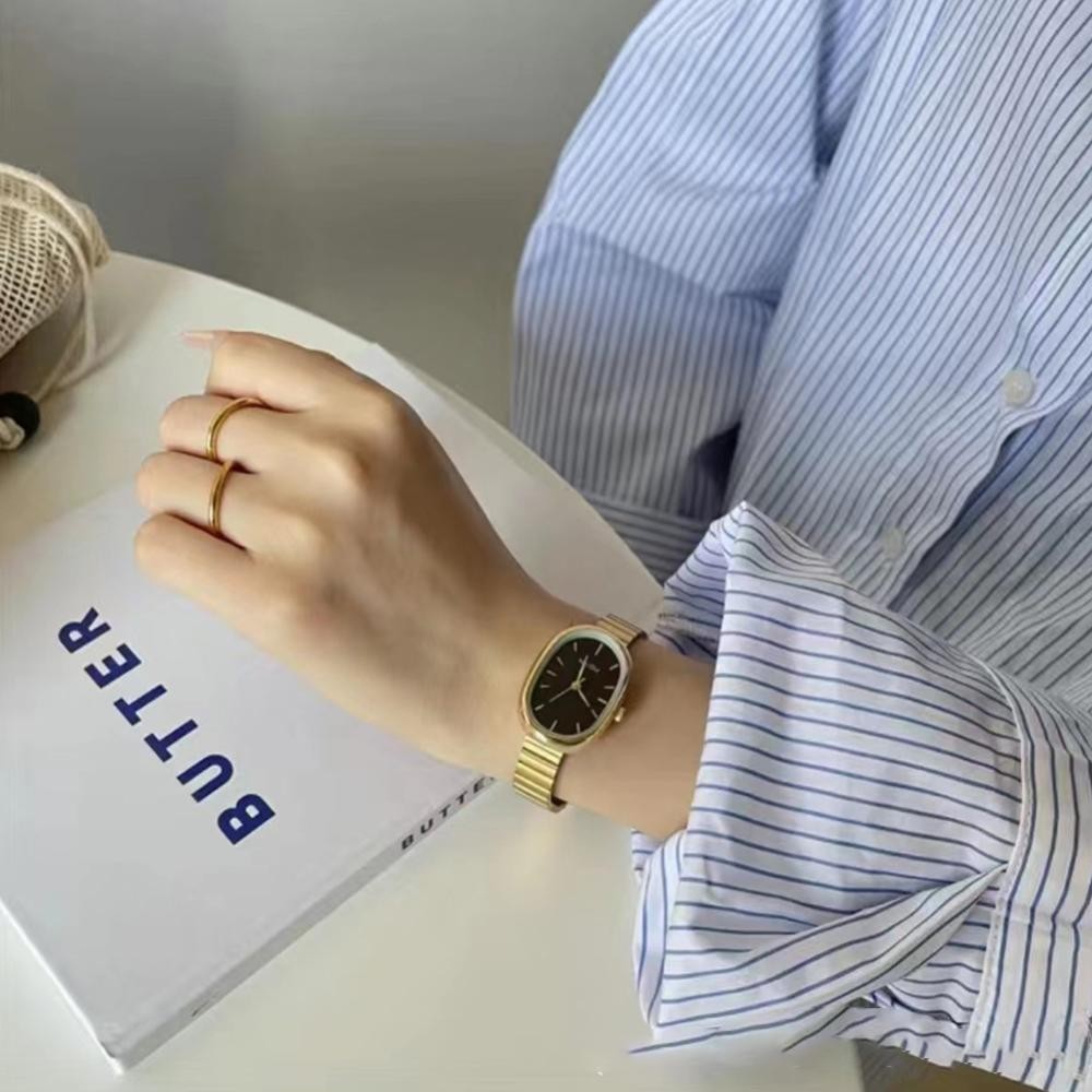 Mostrador Oval Com Pulseira De Bambu Mulher Relógio De Quartzo Material De Aço Inoxidável Pulso Design De Luxo Menina em Oferta na Shopee