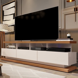 Rack para TV Até 72 Polegadas Vivare 3 Gavetas Off White/Freijó - Giga Móveis em Oferta na Shopee