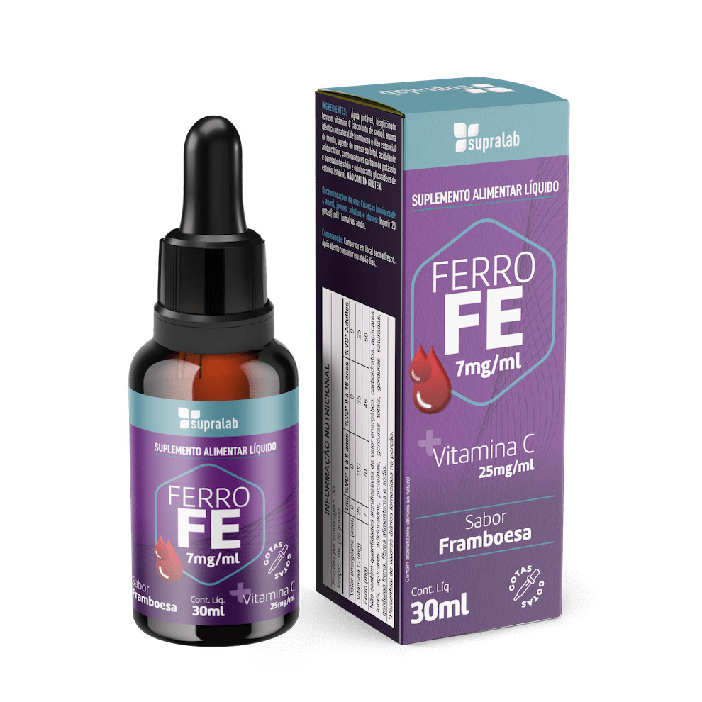 Ferro + Vitamina C Gotas 30ML - Sabor Framboeza (FE: 7mg/ml - Vit.C 25mg/)