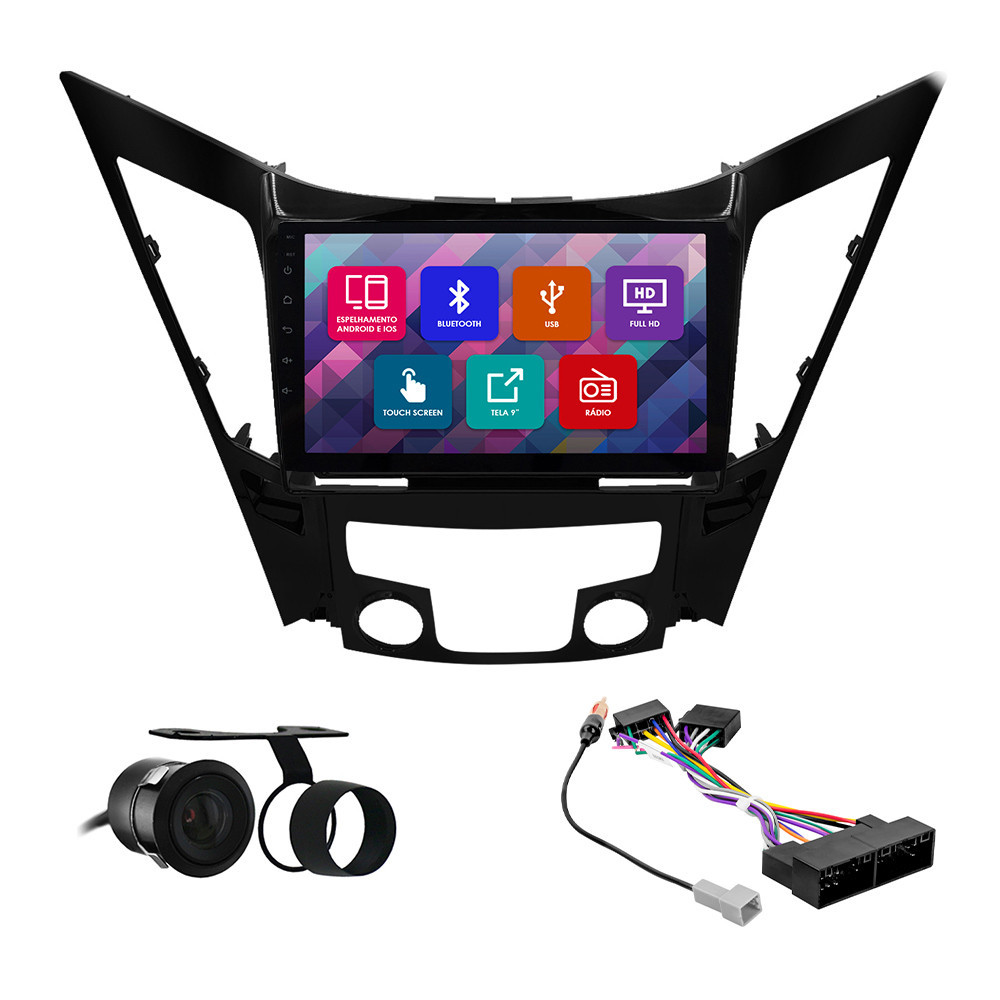 Kit Multimídia 9 Pol Sonata 2011 2012 2013 2014 Espelhamento Android Ios 2 Din Black Piano Camera Ré
