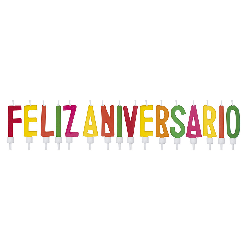 Vela de Aniversario Palito Feliz Aniversario em 16 Letras Coloridas Neon Silver Festas