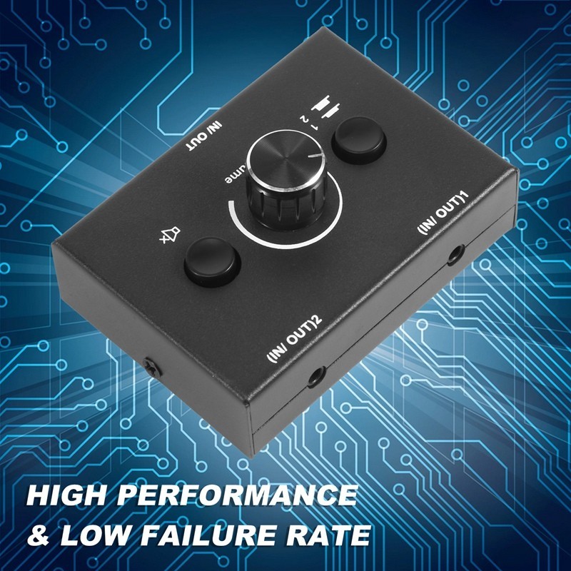 Comutador De Áudio De 3.5 Mm , 2 Entradas , 1 Saída/1 Entrada Saídas , Switcher Divisor , Caixa De Botão Mudo De Uma Tec - detalhe
